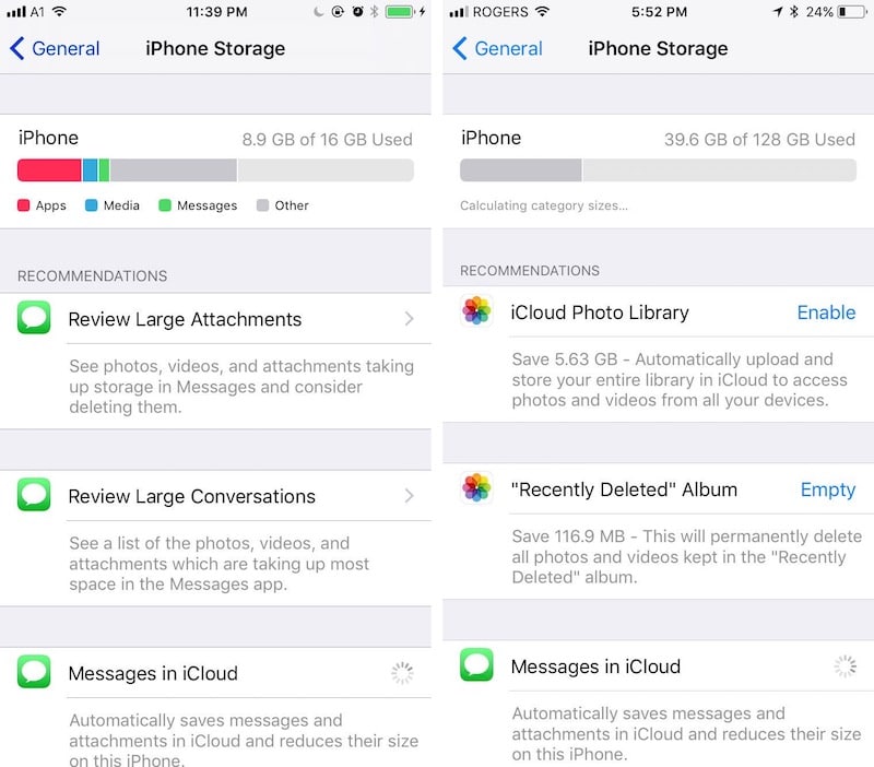 iOS 11 iPhone Storage Recommendations