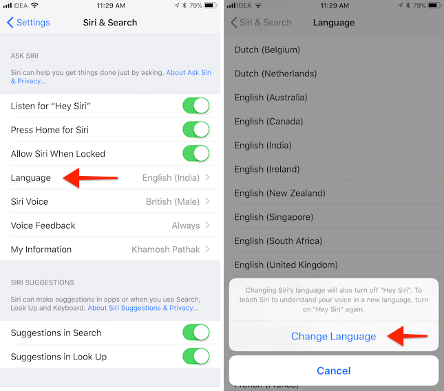 Translate Siri iOS 11 Change Language