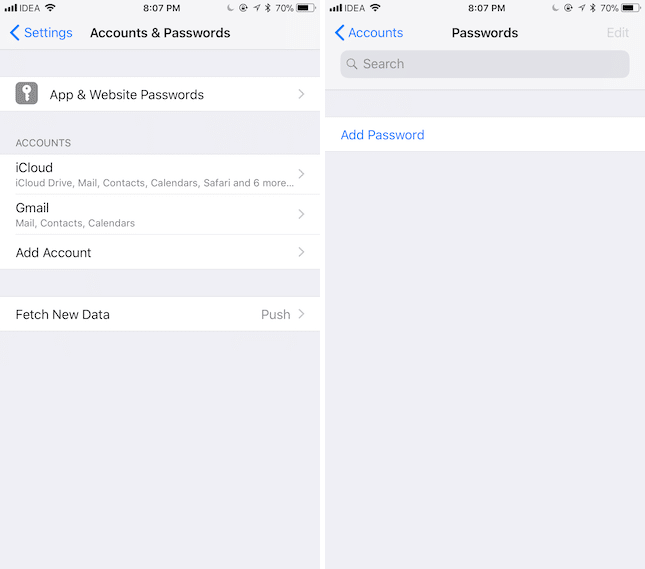 iOS 11 New Settings Accounts and Passwords