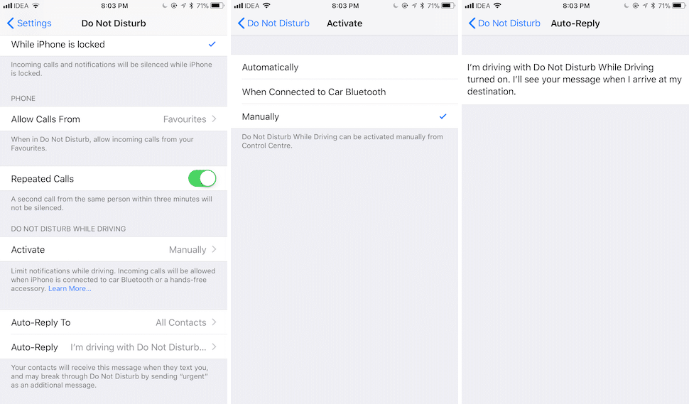 iOS 11 New Settings Do Not Disturb While Driving