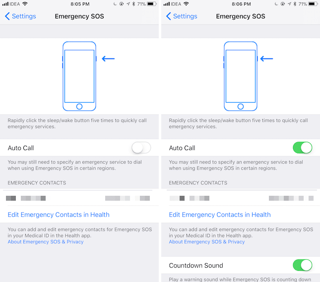 iOS 11 New Settings Emergency SOS