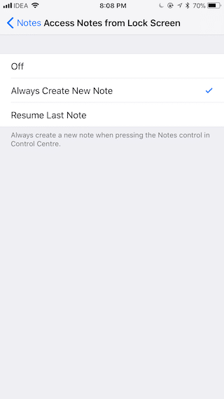 iOS 11 New Settings Notes from Lock screen iPhone