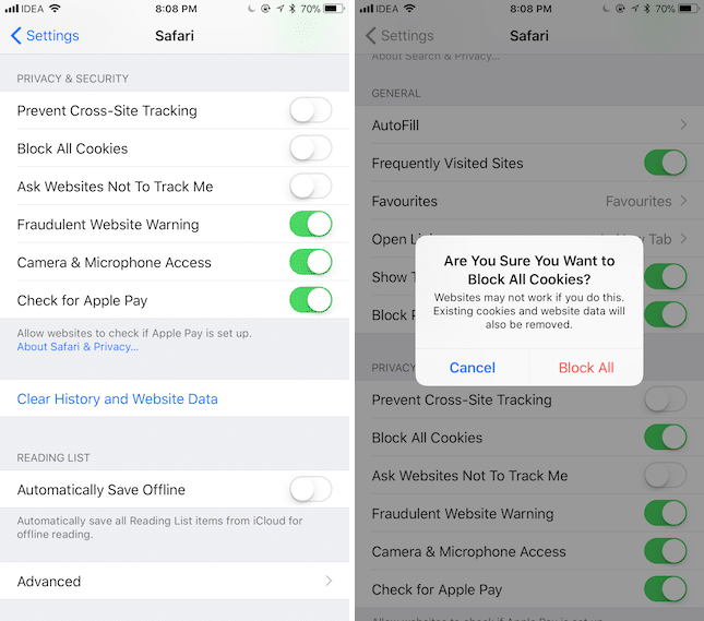 iOS 11 New Settings Safari Settings