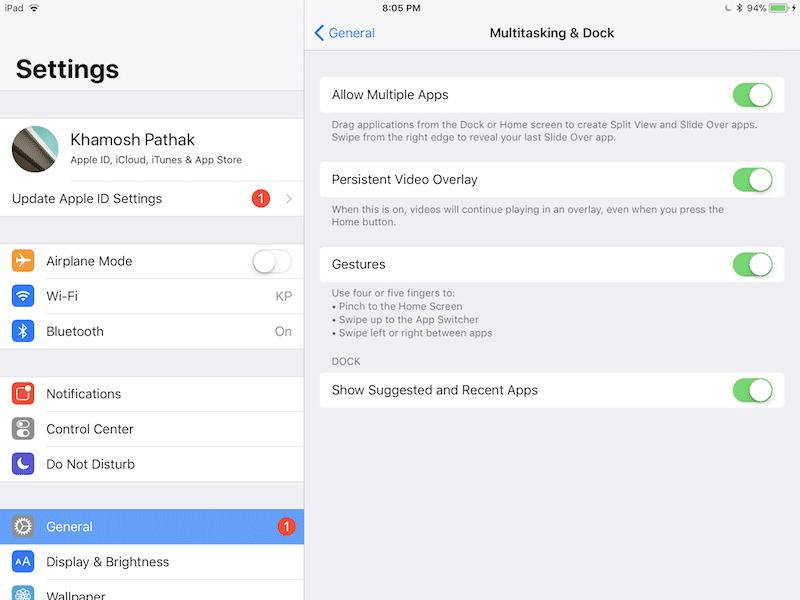 iOS 11 New Settings multtiasking and dock iPad
