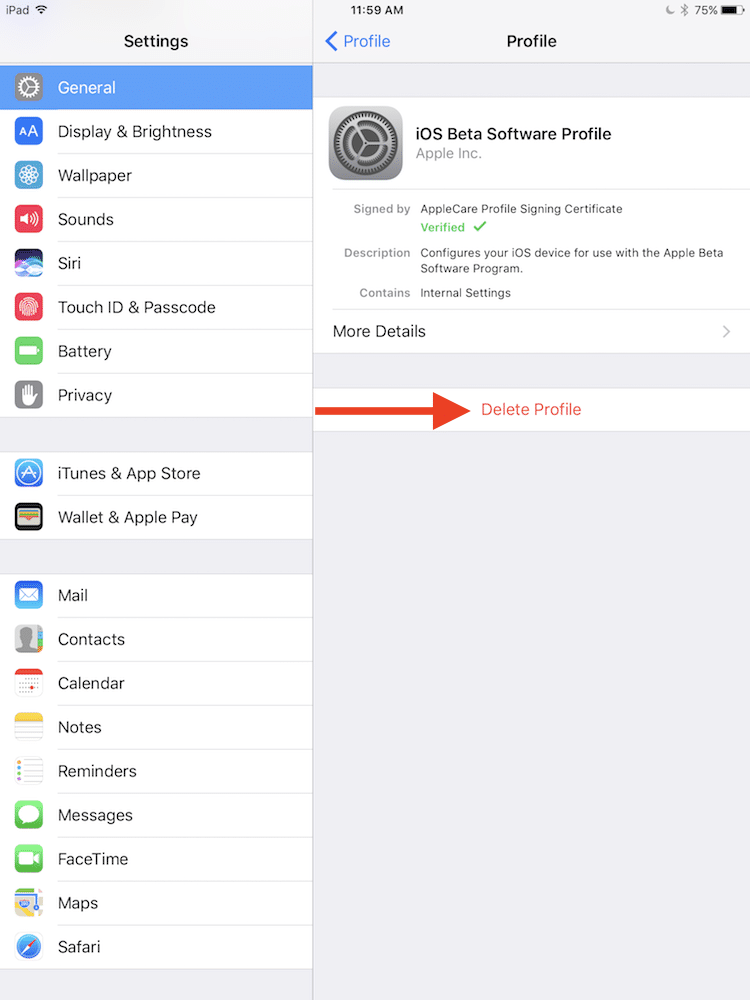 Not getting iOS 11.0.1 Update - Delete Profile