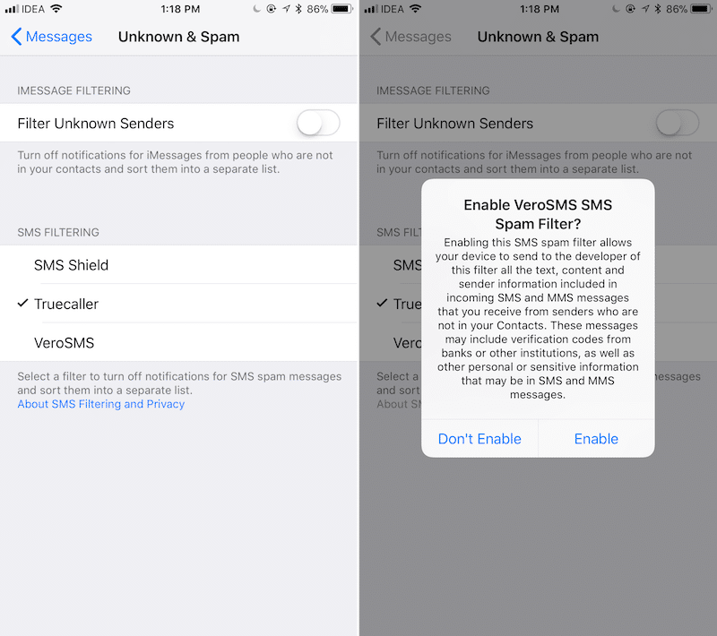 iOS 11 Block SMS Spam VeroSMS 3