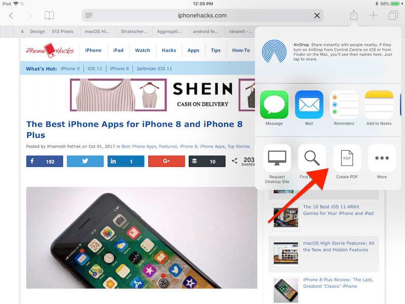 iOS 11 Create PDF Safari 2