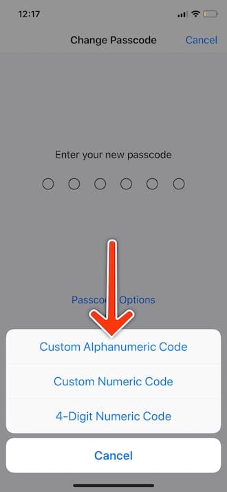 Set Custom Alphanumeric passcode