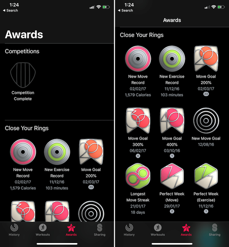 iOS 12 Activity Awards Screen