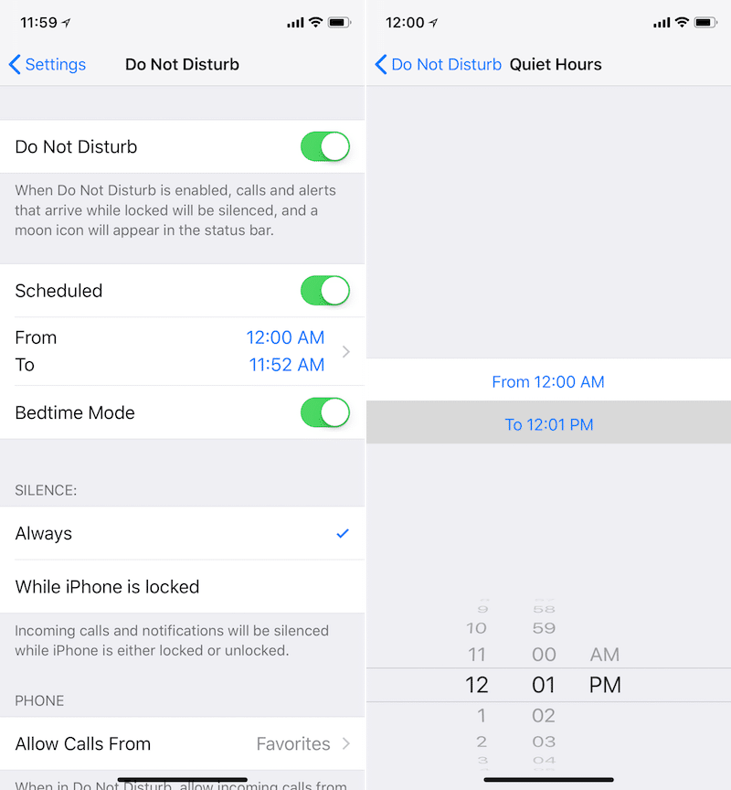 iOS 12 Do Not Disturb Schedule