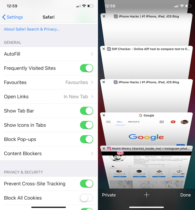 iOS 12 Safari Tabs