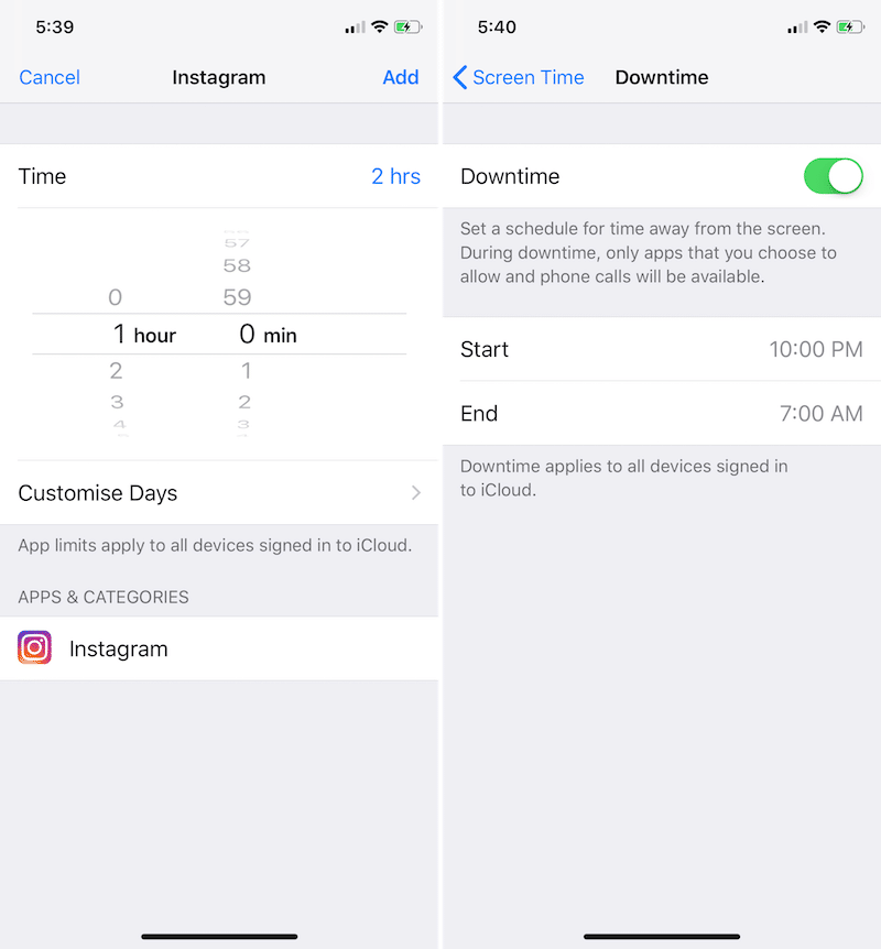 iOS 12 Screen Time Options