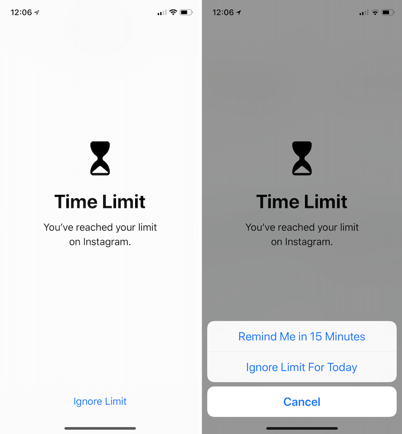 iOS 12 Time Limit Splash PAge