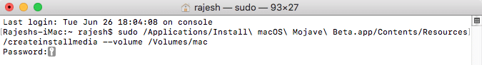 macoS Mojave Installer Command