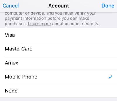 Payment Options Apple ID iPhone