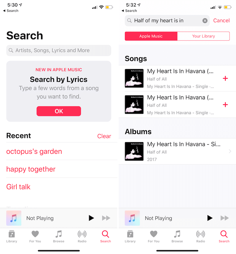 iOS 12 Apple Music Search Lyrics