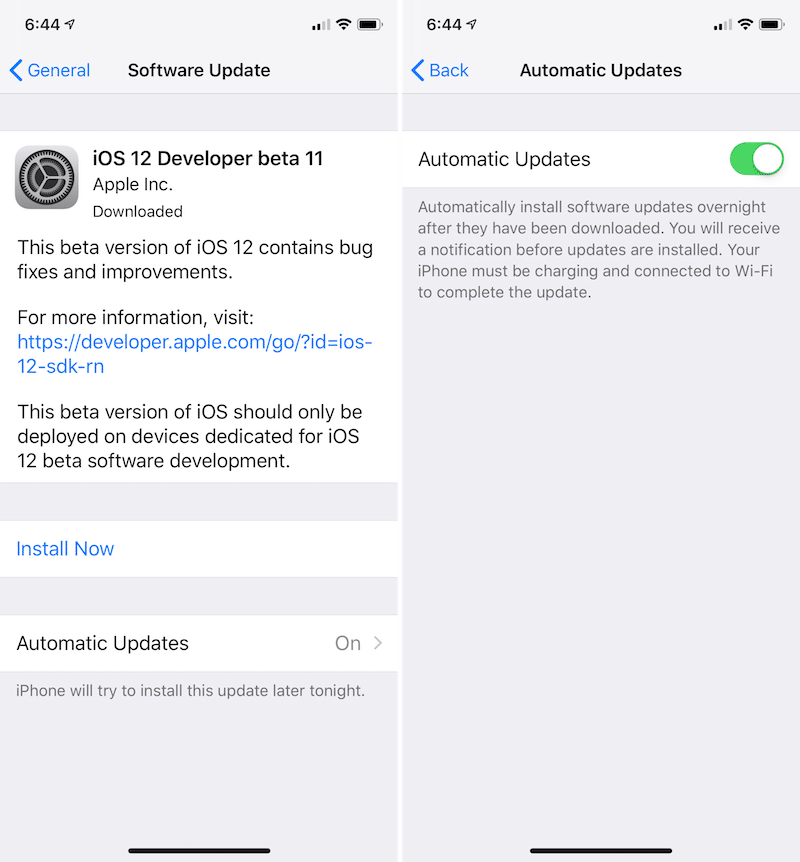iOS 12 Automatic Updates
