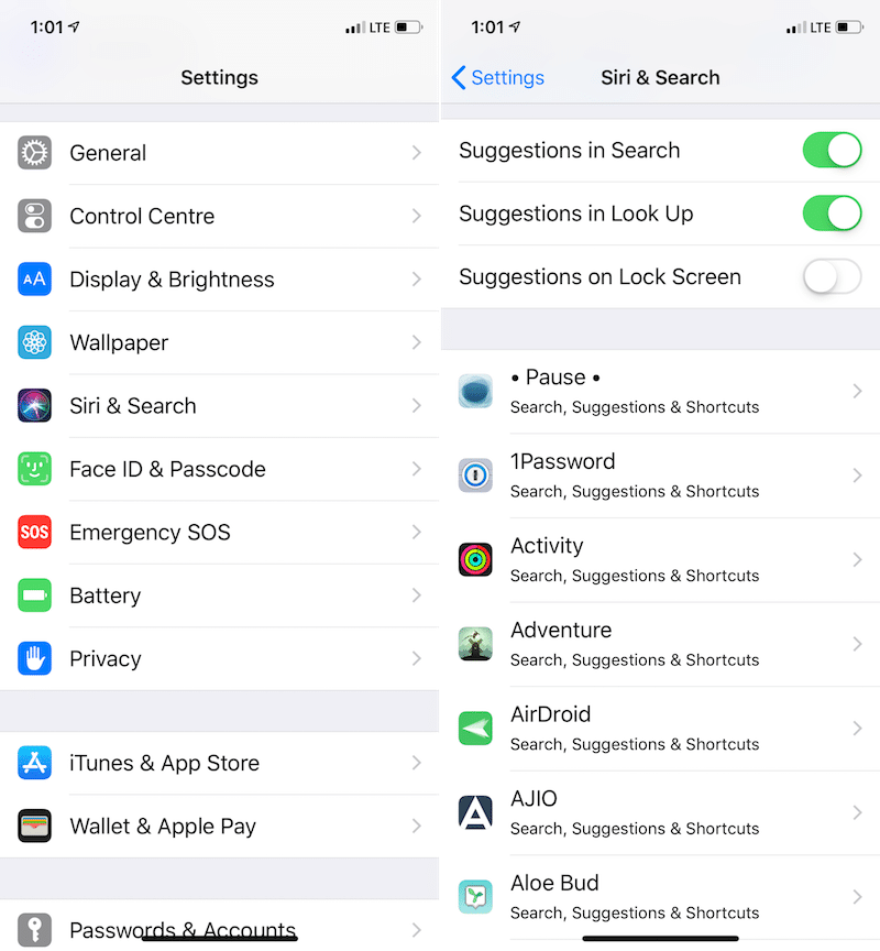 iOS 12 Disable Siri Suggestions Lock Screen 2