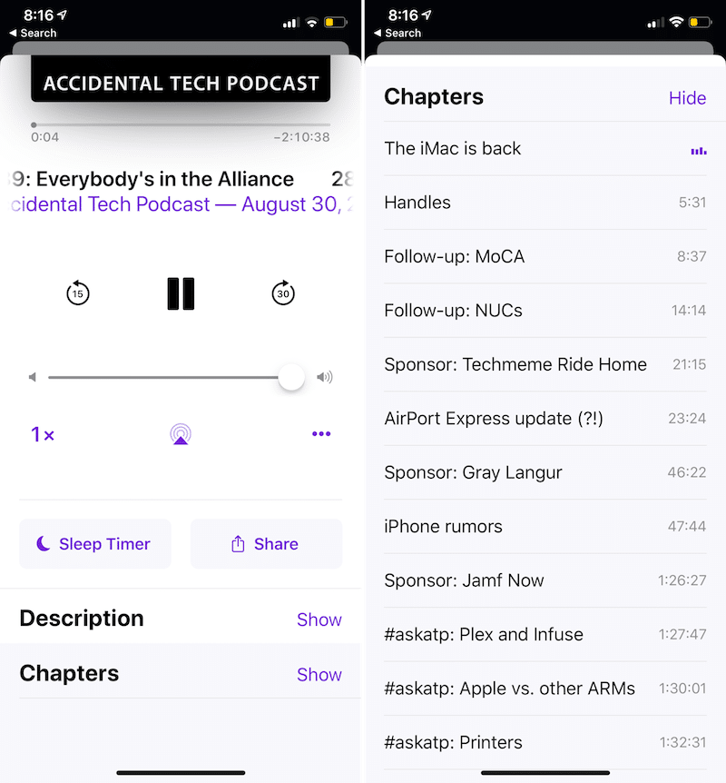 iOS 12 Podcasts Chapter Markers