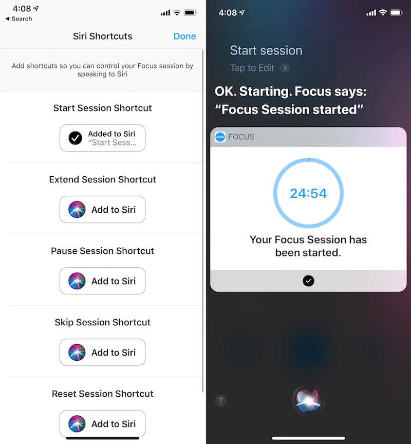 Focus iOS 12 Siri Shortcuts