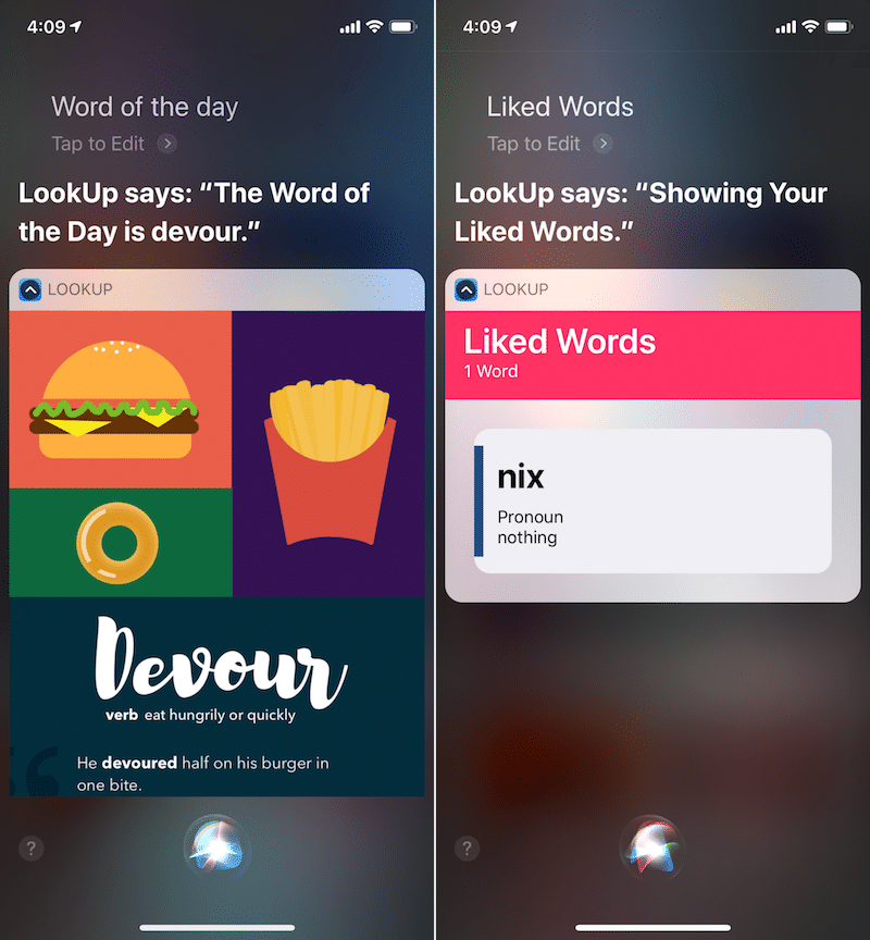LookUp iOS 12 Siri Shortcuts