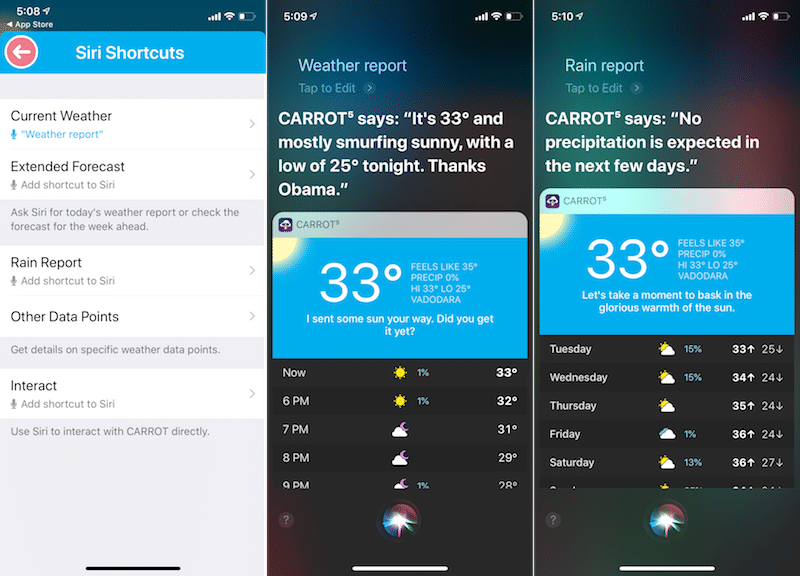 Siri Shortcuts Carrot Weather