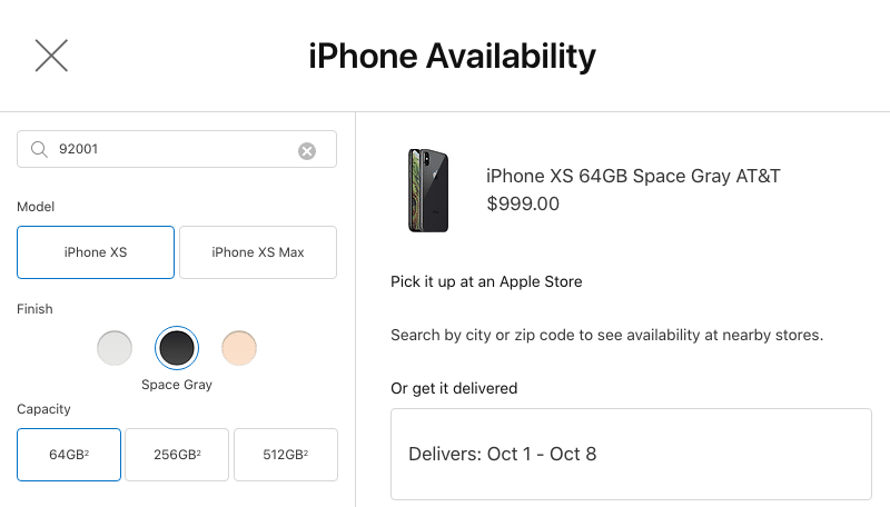 iPhone XS Availability