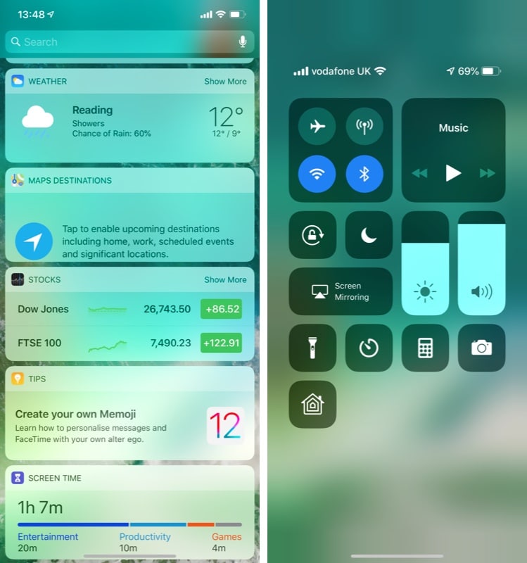 widgets and control centre