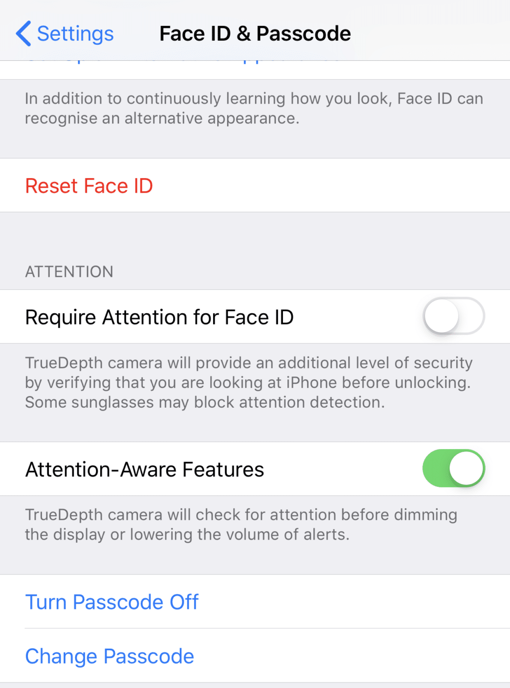 Face ID Attention Awreness