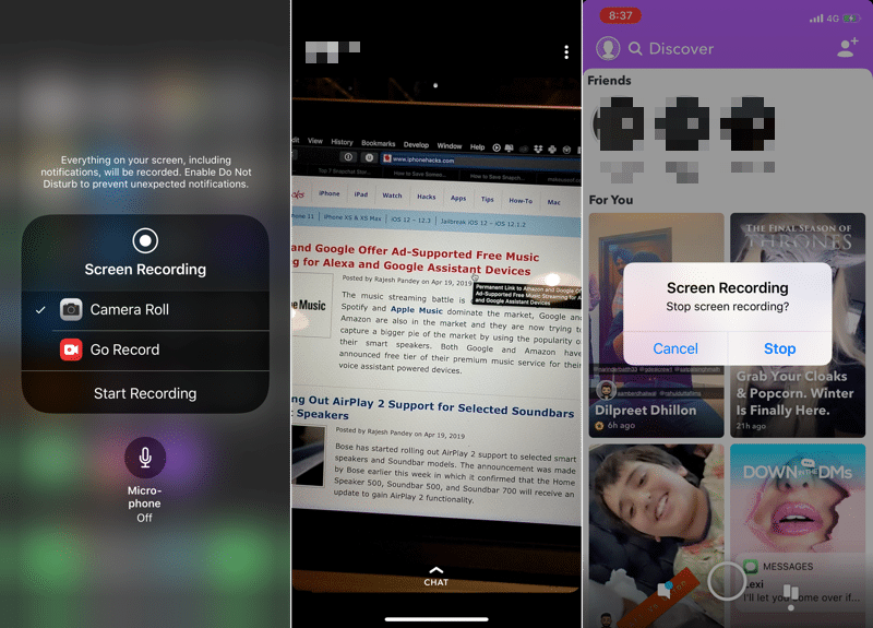 Snapchat Screen Recording iOS iPhone