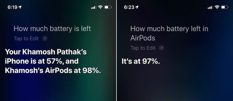 Check AirPods Battery Life Siri
