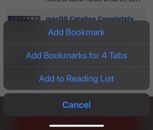 iOS 13 Add Tabs as Bookmarks
