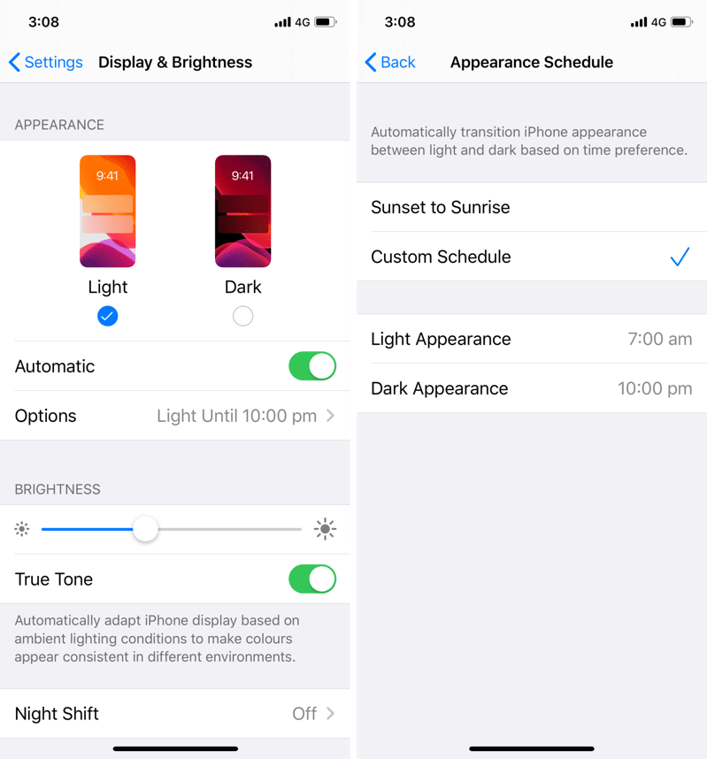iOS 13 Dark Mode Enable