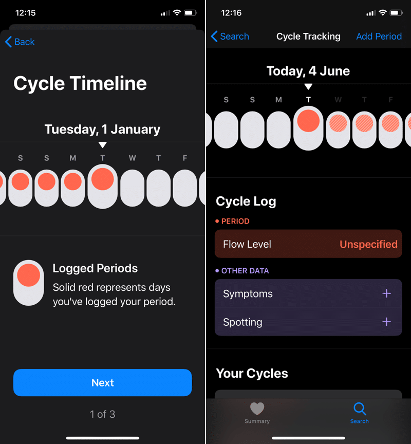 iOS 13 Health App Cycle Tracking