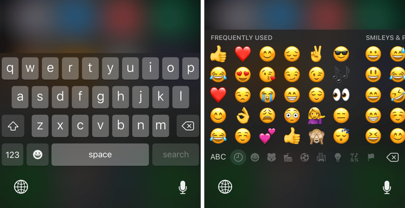iOS 13 Keyboard Globe Emoji buttons