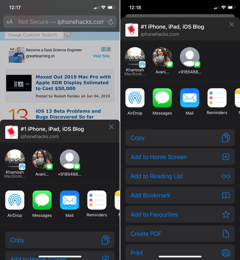 iOS 13 New Share Sheet Design