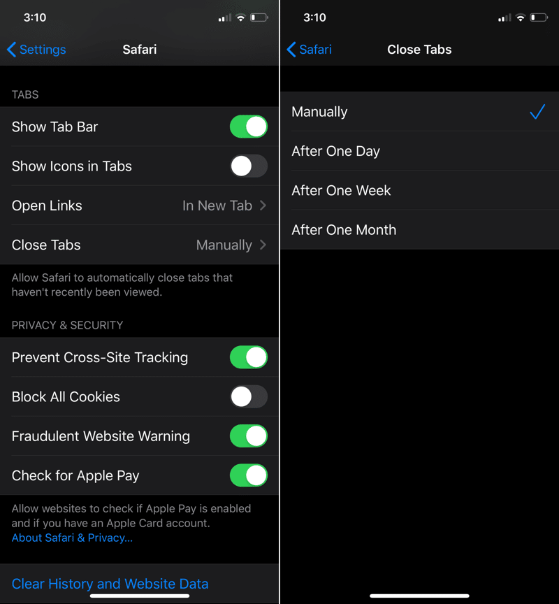 iOS 13 Safari Automatically Close Tabs