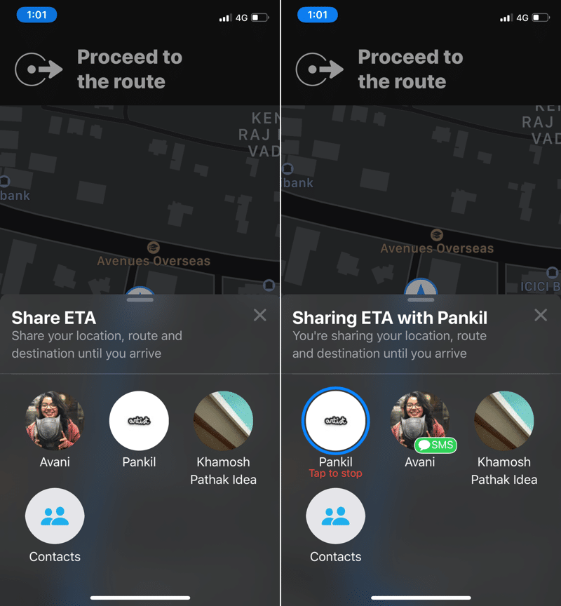iOS 13 Share ETA