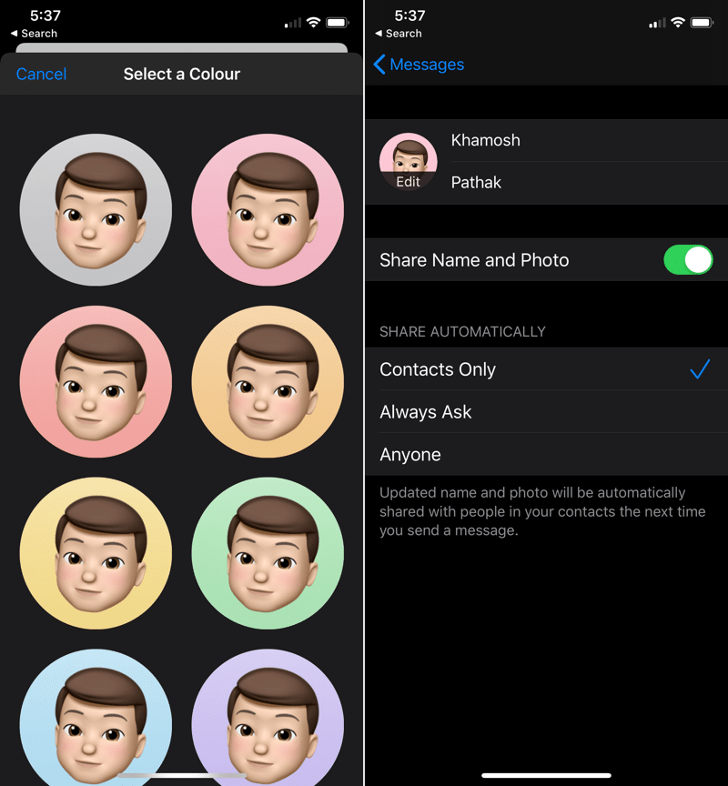 iOS 13 iMessage Custom Profiles 2