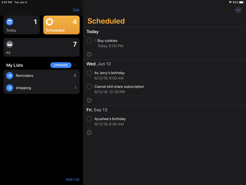 iPadOS 13 Reminders App