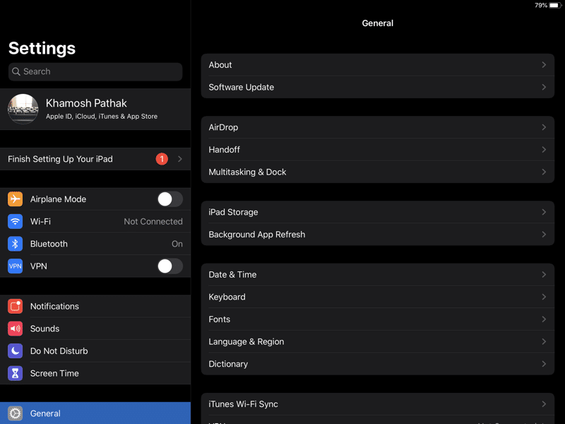iPadOS 13 Settings App Dark Mode