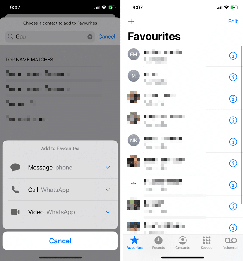iPhone Contacts Add Favorites