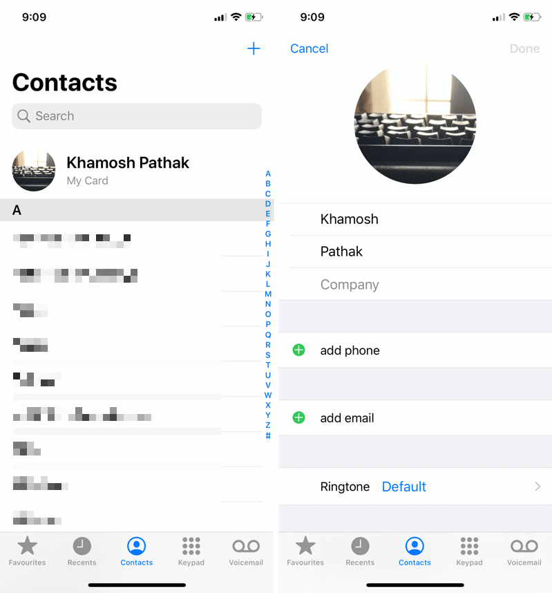 iPhone Contacts Edit Your Card