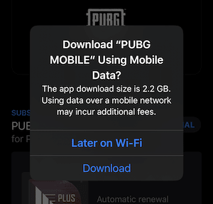 Download Apps Over Cellular Popup