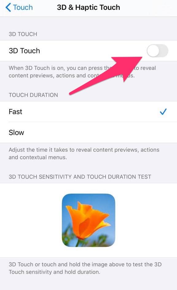Disable 3D Touch on iPhone