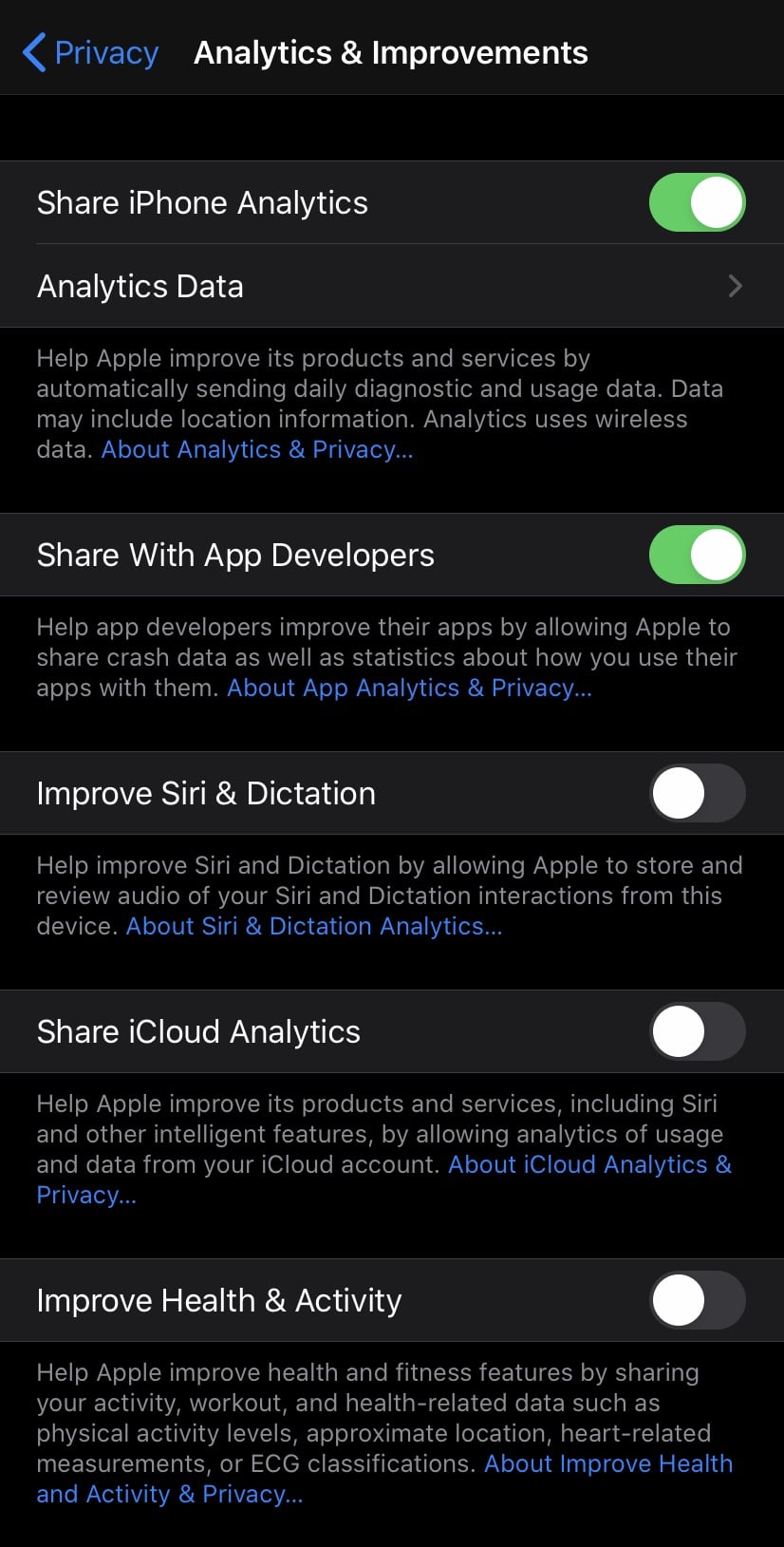 Disable Siri Audio Sharing with Apple