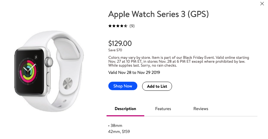 Walmart Black Friday 2019 Deals: Apple Watch Series 3 for $129, $300 Gift  Card with iPhone 11