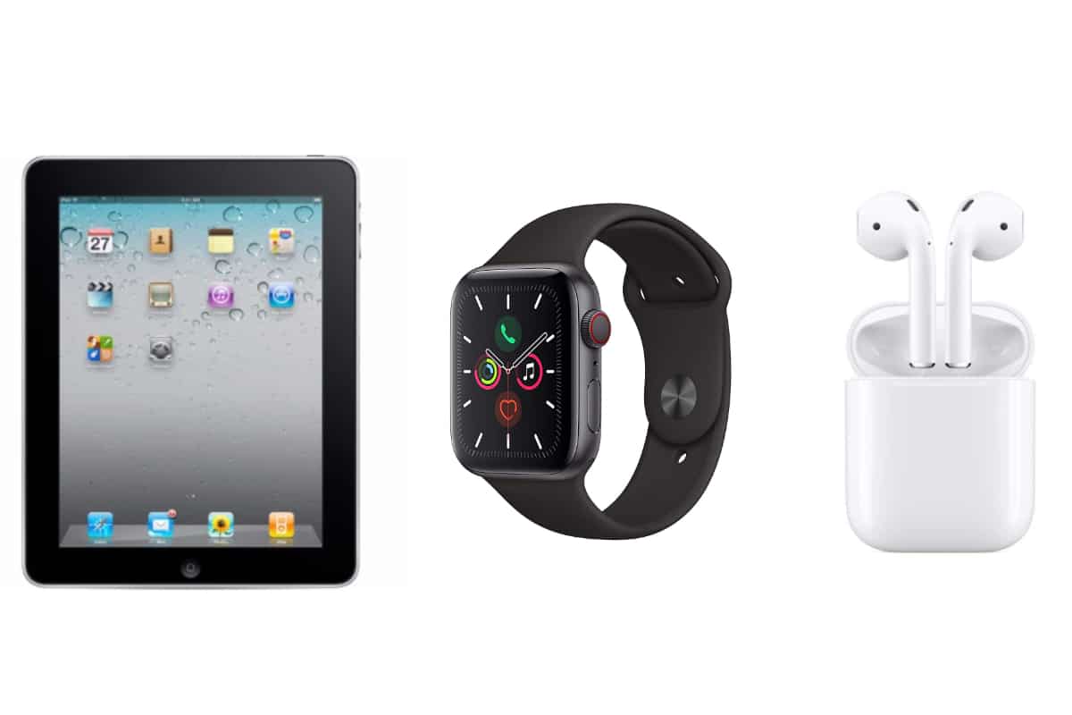Apple iPad, Apple Watch, Apple AirPods