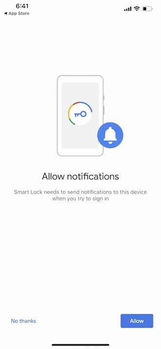 iPhone - Google Security Key - Allow Notifications