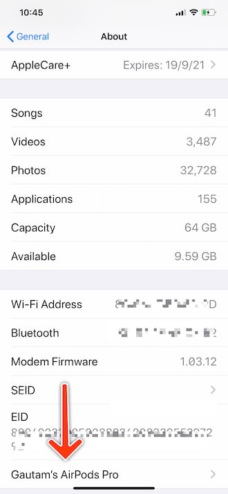 Settings - AirPods Pro